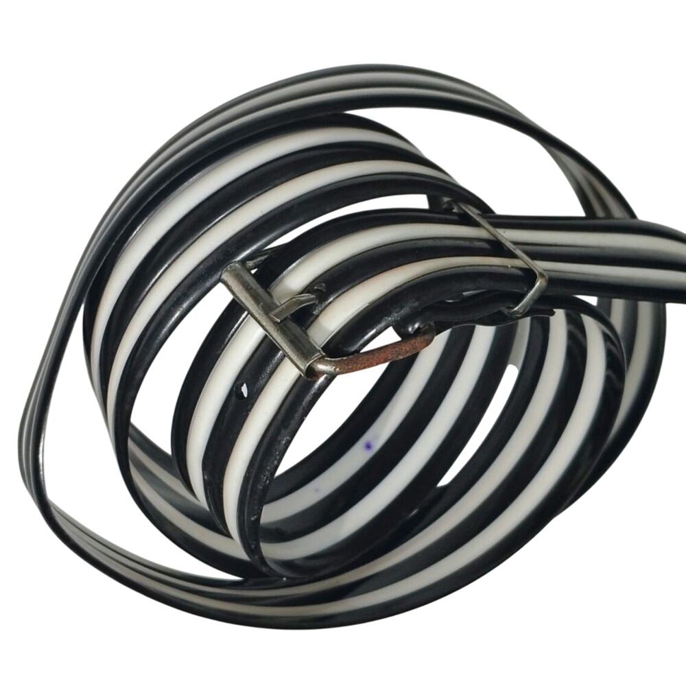 80s Mod Molded PVC Belt Black White Stripes Pull Through Buckle 38 - 40 Inches
